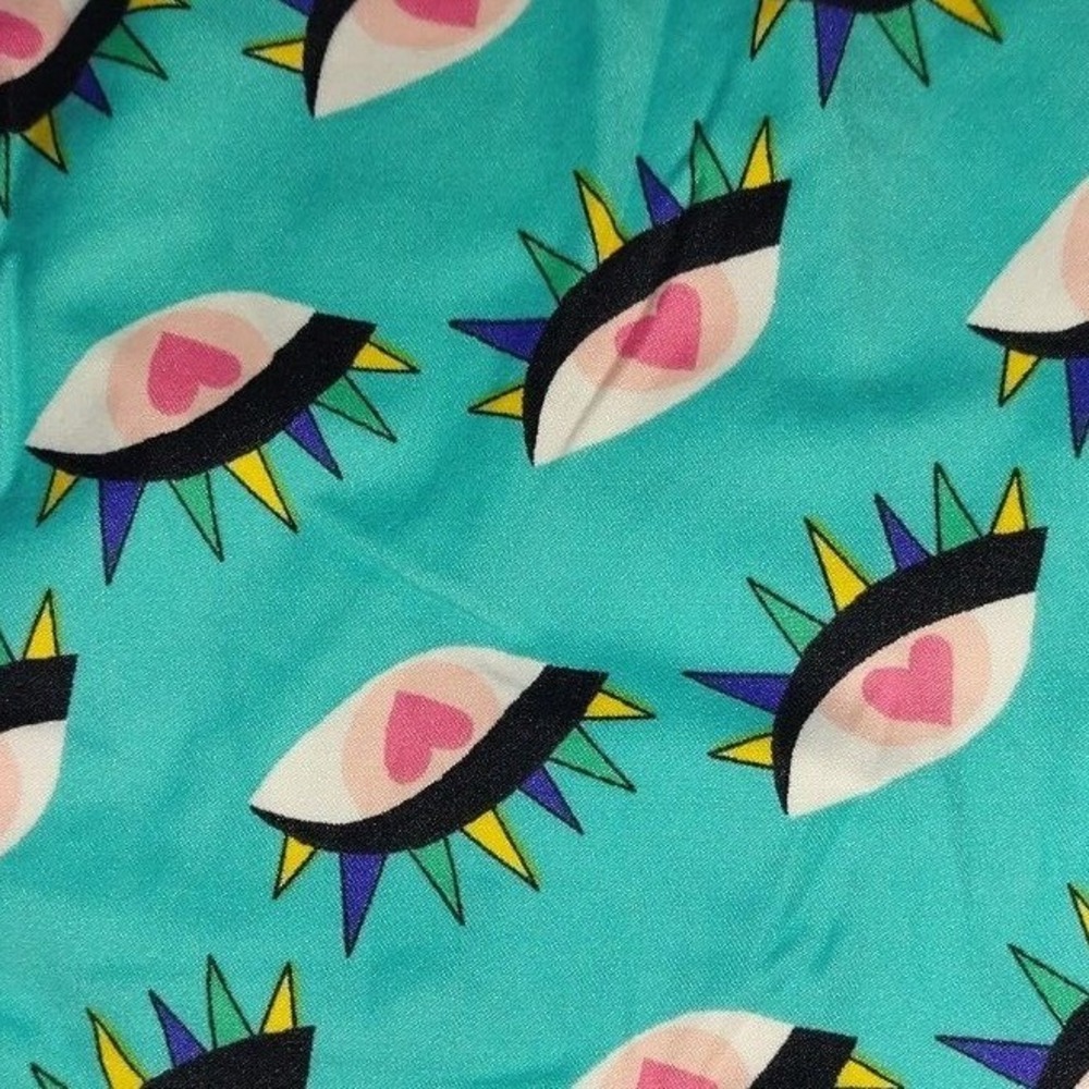 Dot Smile Girls 3 4 Green Heart Eyes Spikes Teal Empire Twirl Dress NWT